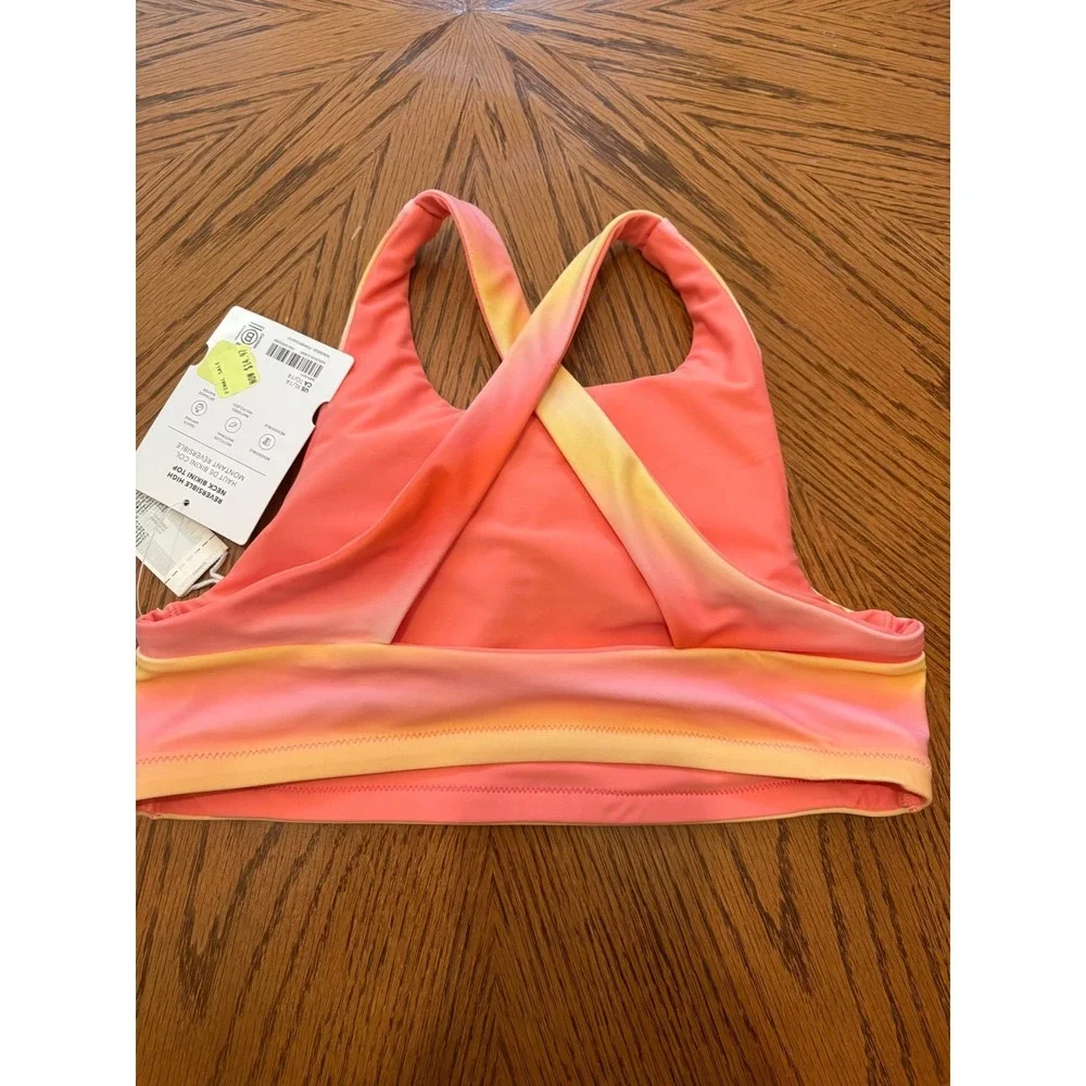 Athleta Girl Reversible High Neck Bikini‎ Top XL 14 Sunset Ombre Coral Pink